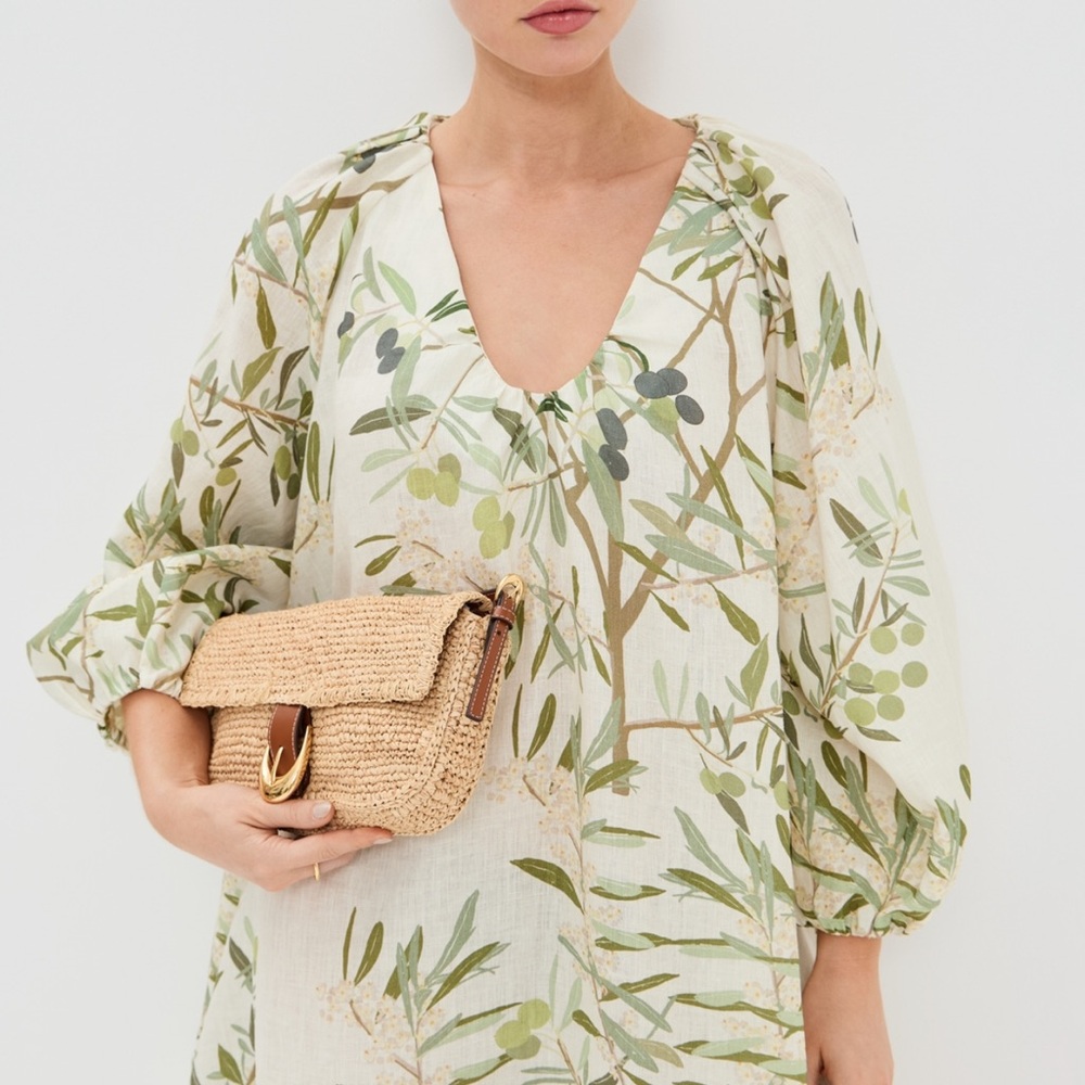 Georgette Short Leafy Green and Crean Dress